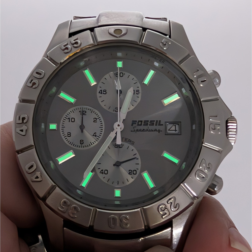 Fossil Speedway Chronograph Men's Watch Gray Dial Rotating Bezel 100M Date SS - Picture 4 of 11